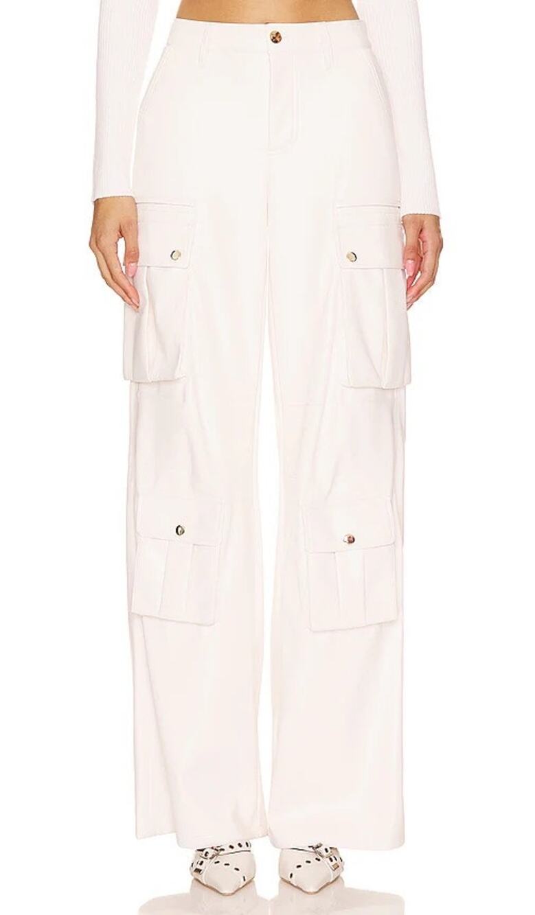 Alice + Olivia Joette Faux Leather Cargo Pant in Off White